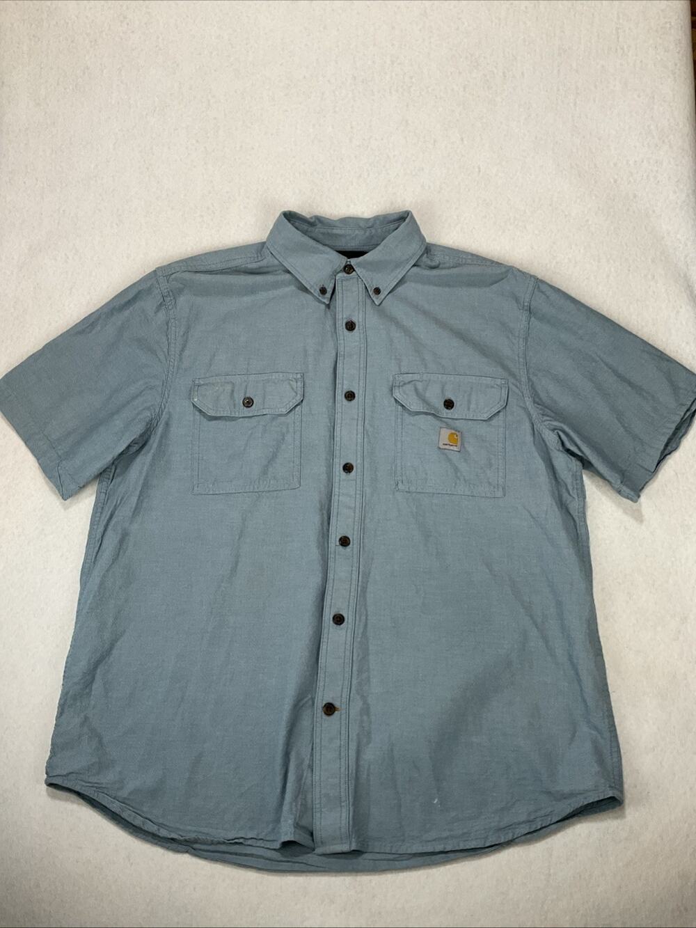 Carhartt Loose Fit Short Sleeve Cotton Work Shirt L Light Blue Chambray *Paint